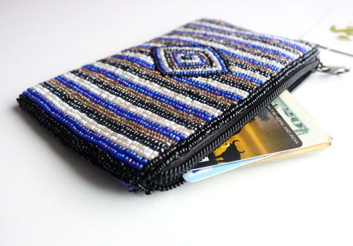 Stripe Crocheted Czech Beads Rectangular Coin Purse - nepacrafts