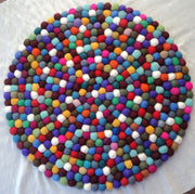 Multi Colored  Woolen Round Felt Balls Mat/Carpet 50CM - nepacrafts