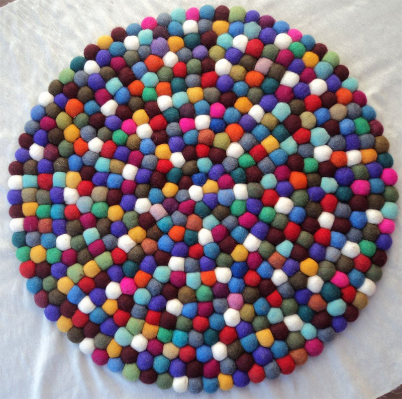 Multi Colored  Woolen Round Felt Balls Mat/Carpet 50CM - nepacrafts