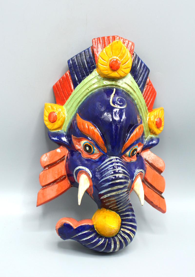 Hand Painted Ganesh Wall Hanging Mask - Blue