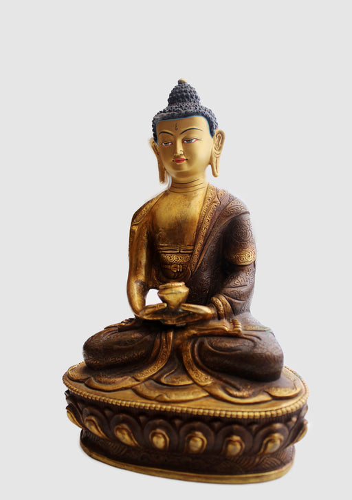 Partly Gold Plated Amitabh Buddha Copper Statue - nepacrafts