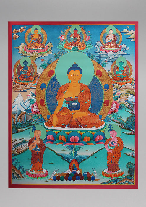Shakyamuni with Five Dhyani Buddha Thangka Art