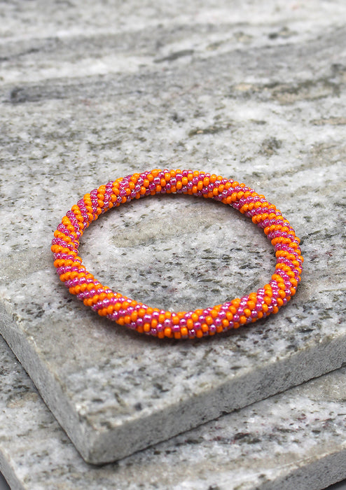 Orange and Light Purple Colors Swirl Glass Beads Bracelet