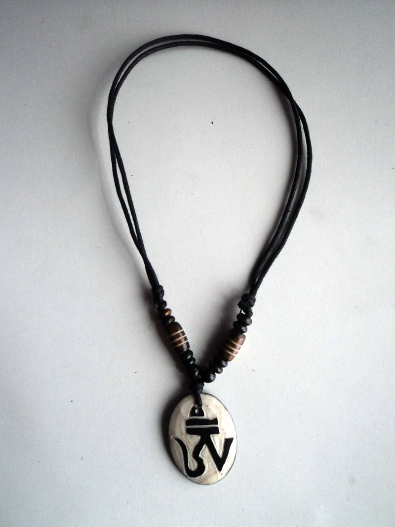 Tibetan Om Bone Pendant Necklace - nepacrafts