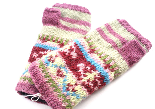 Pink and Cream Lining Finger less Gloves /Hand Warmers - nepacrafts