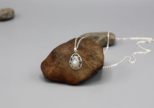Sterling Silver Teardrop Moonstone Pendant - nepacrafts