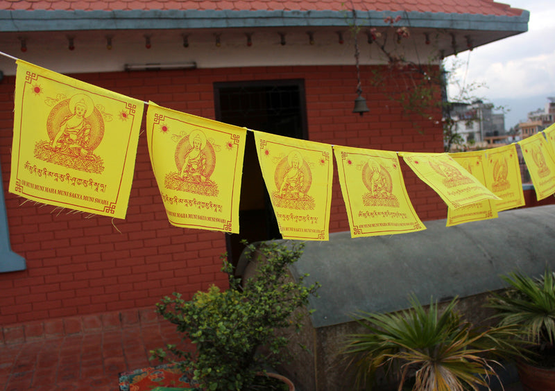 Shakyamuni Buddha Printed All Yellow Tibetan Prayer Flag - nepacrafts