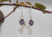 Amethyst Leaf Design Sterling Silver Earrings - nepacrafts