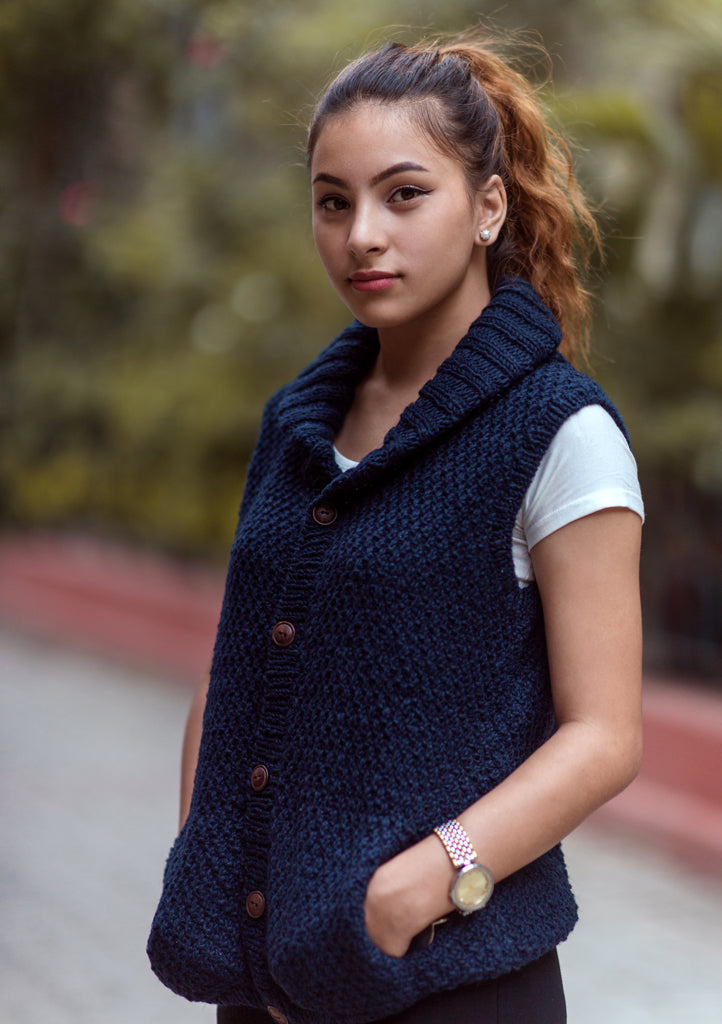Navy Blue Honeycomb Pattern Women's Cardigan - nepacrafts