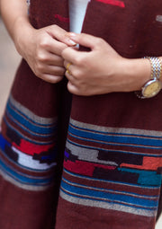Maroon Yak Wool Shawl with Buttefly Pattern Handloomed in Nepal - nepacrafts