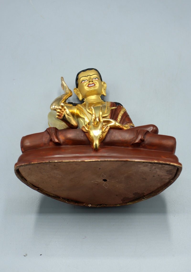 Partly Gold Plated Copper Milarepa Statue 7.5"