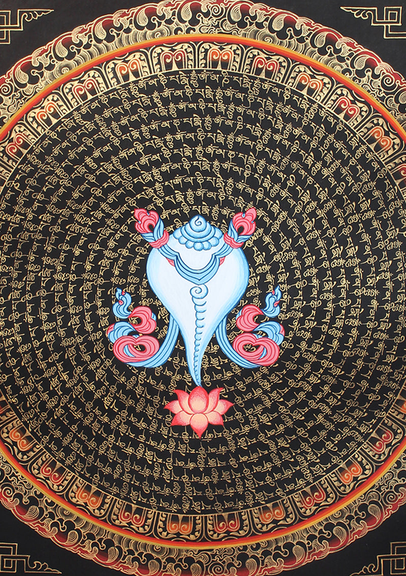 13 Line Mantras Mandala Conch Painted Tibetan Thangka
