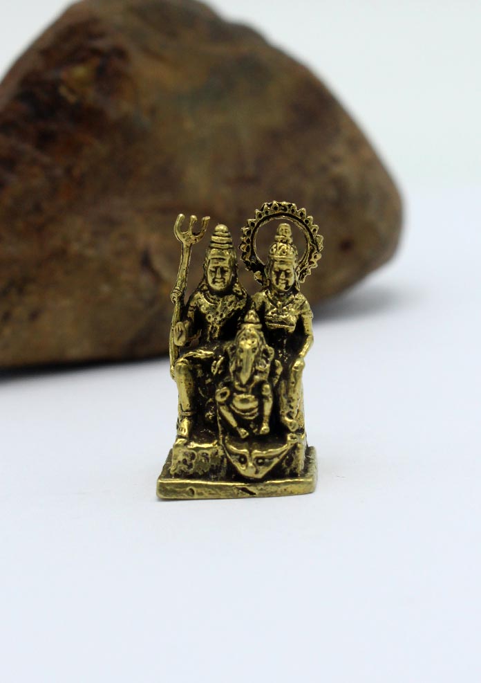 Mini Brass Shiva, Parvati and Ganesh Statue