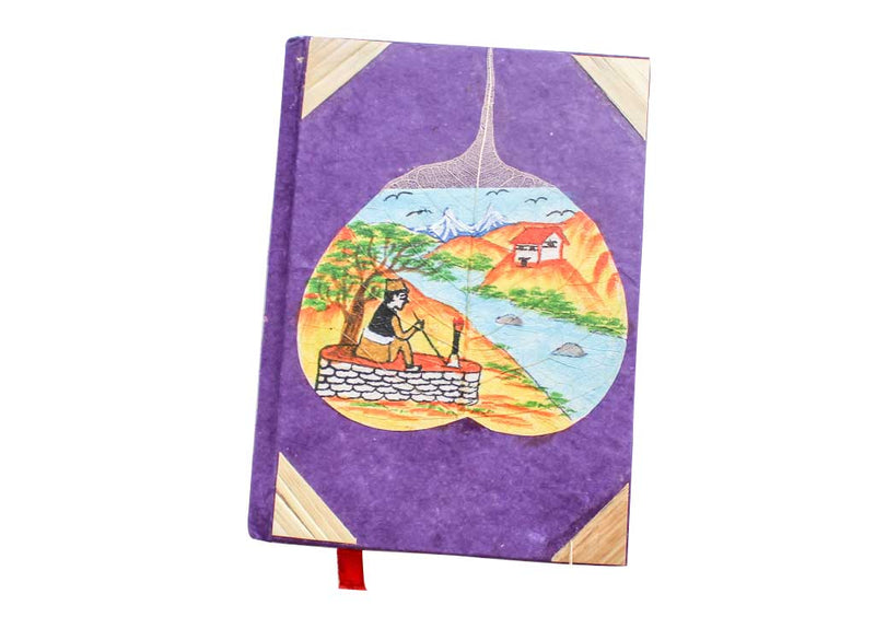 Man Taking Rest Painted Bodhi Leaf Lokta Paper Journal - nepacrafts