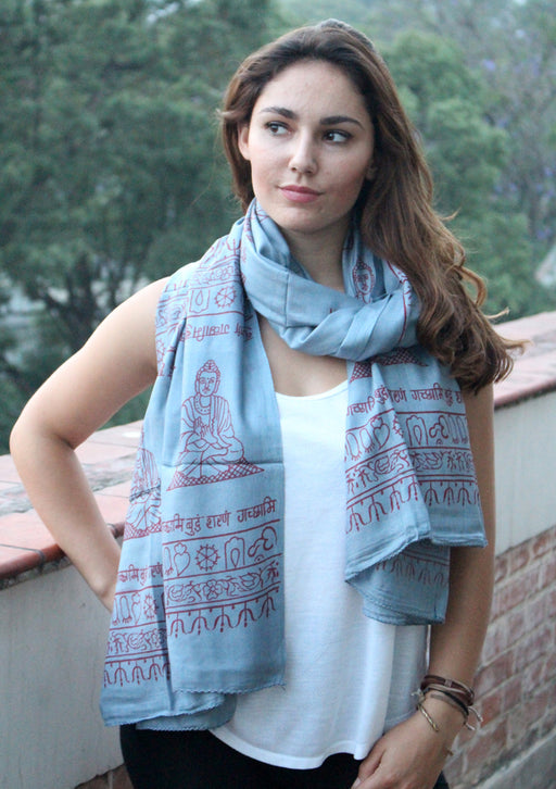 Lord Shiva with Om Namah Shivaya Printed Grey Cotton Shawl From Nepal - nepacrafts