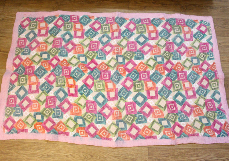 Light Pink with Diamond Pattern Printed Felt Floor Mat - nepacrafts