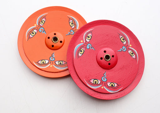 Buddha Eye Painted Flat Wooden Incense Burner - nepacrafts