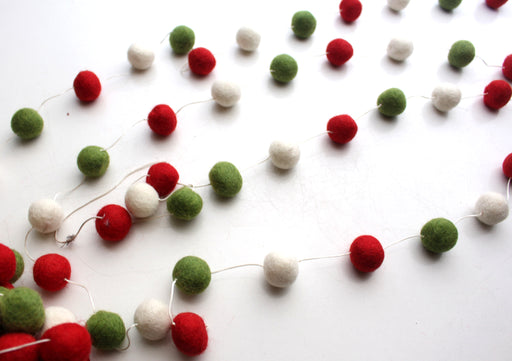 Red, White and Green Pom Pom Felt Balls Christmas Garland Hanging Decor - nepacrafts