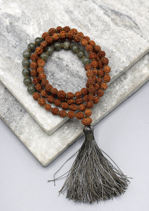 Labradorite Beads  Rudrakshya Prayer Mala with   Tassel