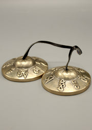 Brass Om Mani Mantra Tingshas/Cymbals - nepacrafts