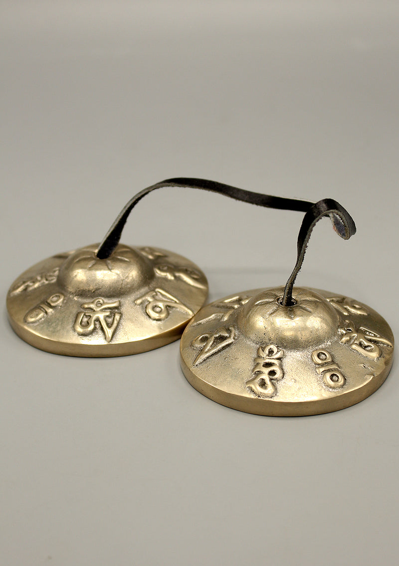 Brass Om Mani Mantra Tingshas/Cymbals - nepacrafts