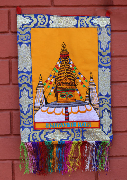 Brocade Framed Swayambhunath Embroidery Wall Hanging