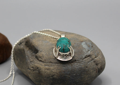 Turquoise Inlaid Fine Carving Sterling Silver Pendant - nepacrafts