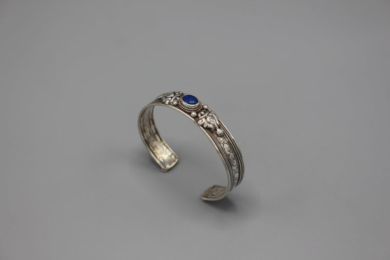 Sterling Silver Tibetan Lapis Inlaid Bracelet - nepacrafts