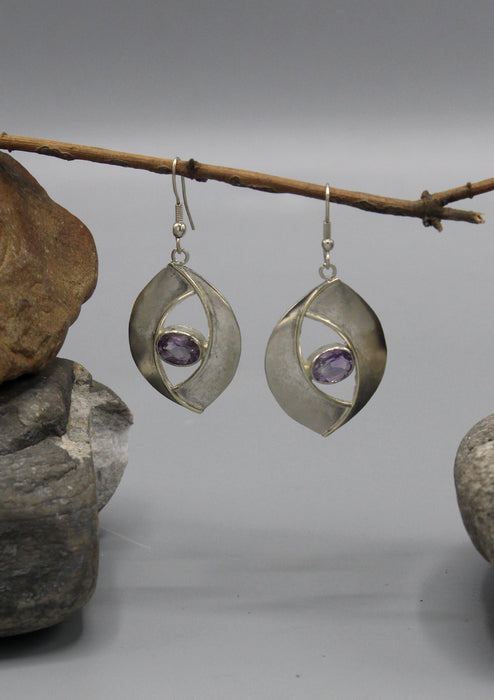 Evil Eyes Protection Amethyst Inlaid Silver Plated Earrings