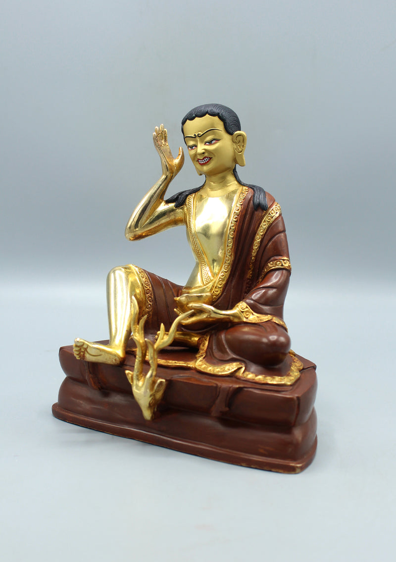 Partly Gold Plated Copper Milarepa Statue 7.5"