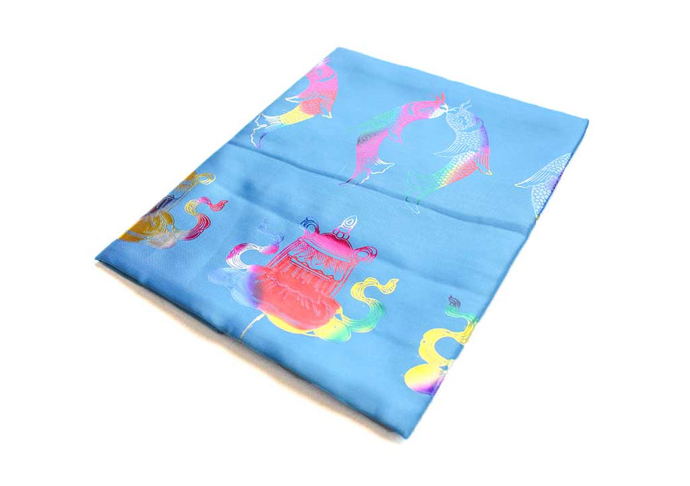 Eight Auspicious Symbol Printed Silk Blended Offering Scarf - nepacrafts