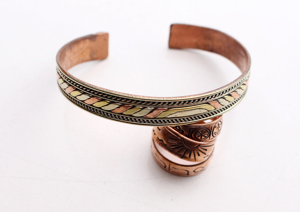 Solid Copper Meditation Open Cuff Bracelet, Wrist Copper Bangle - nepacrafts