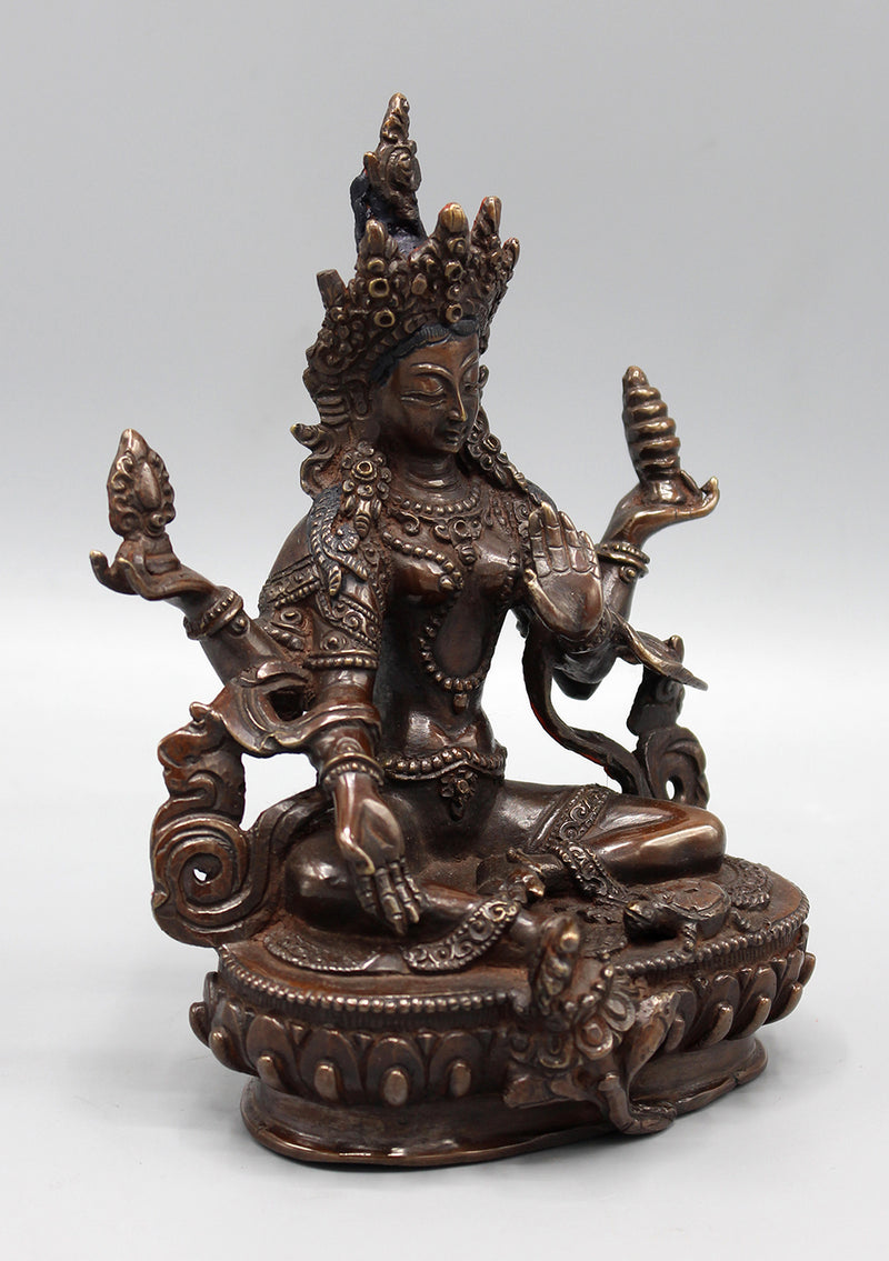Copper Oxidized Hindu Goddess Laxmi Fine Carving Statue