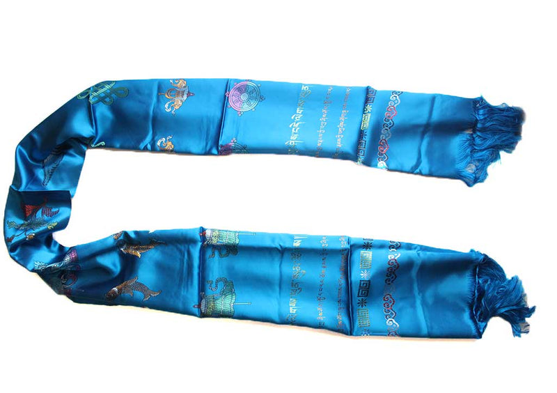 Eight Auspicious Symbol Blue Color Scared Scarf Khata - nepacrafts
