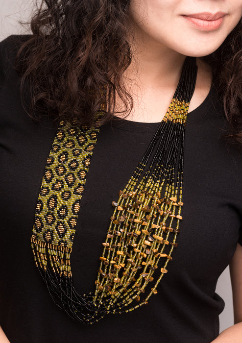 Leopard Pattern Hand Crochet Glass Beaded Necklace