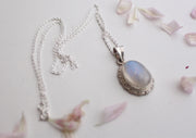 Elegant Blue Moonstone Pendant with Silver Chain 925 Silver Sterling - nepacrafts