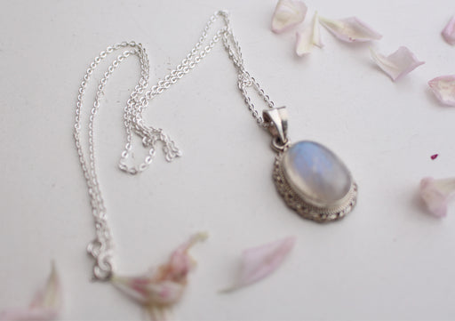 Elegant Blue Moonstone Pendant with Silver Chain 925 Silver Sterling - nepacrafts