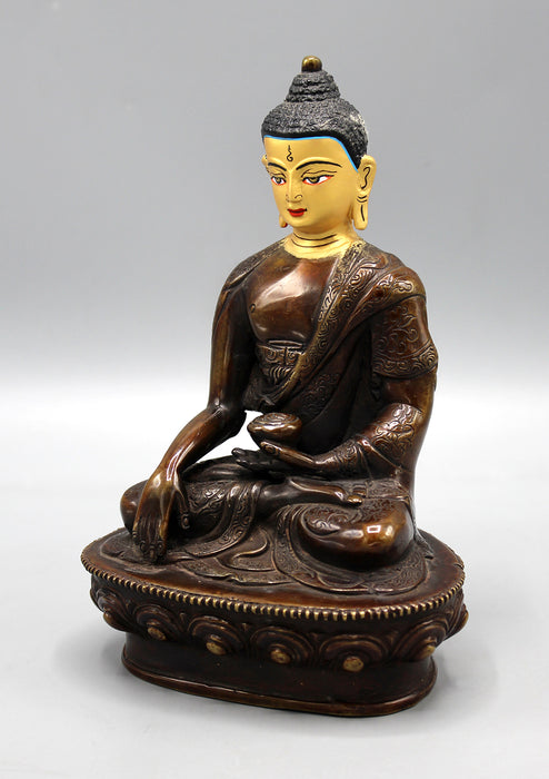Gold Face Painted Copper Oxidized Shakyamuni Buddha Statue