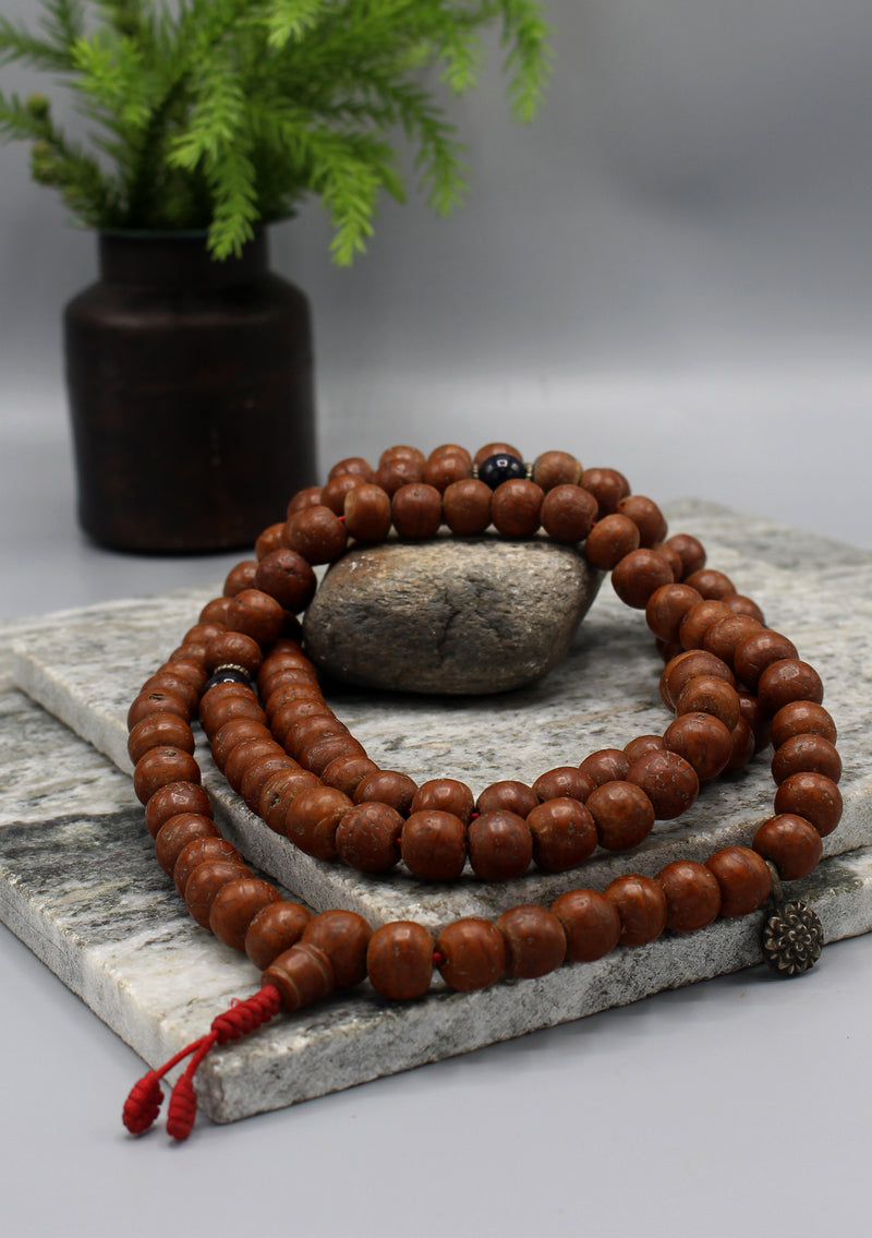 Tibetan Prayer Mala Bodhi Beads with Black Onyx Spacer
