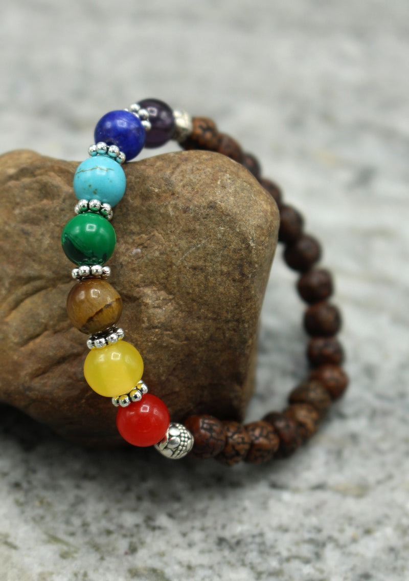 Rudraksha Beads Seven Chakra Wrist Bracelet Strechable