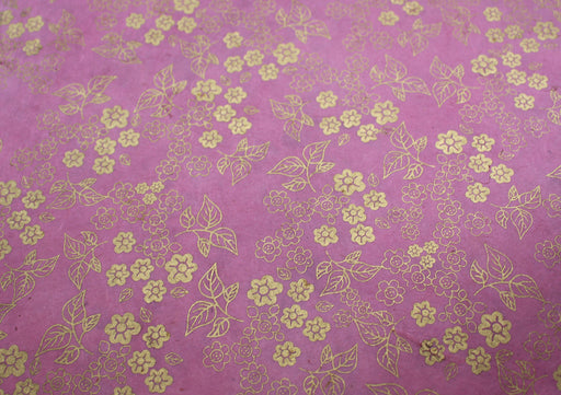 Handmade Light Pink with Golden Flower Printed Gift Wrapping Lokta Paper Sheet - nepacrafts