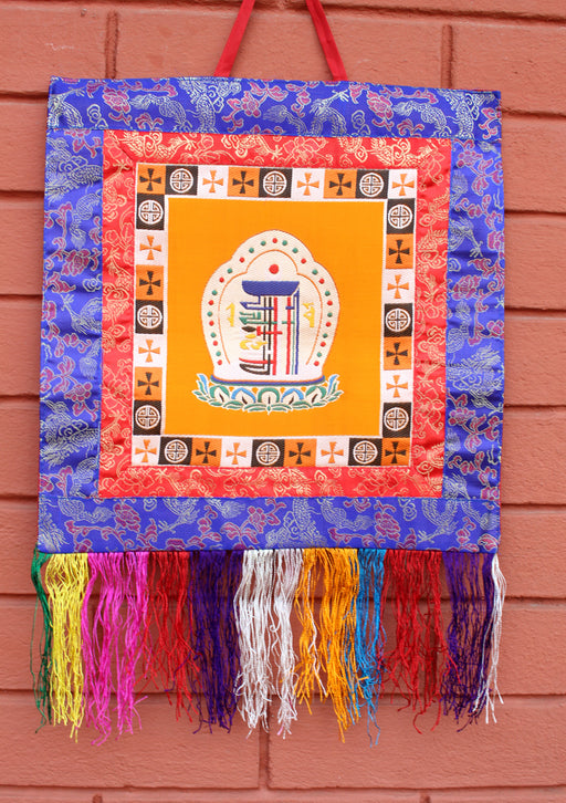 Tibetan Kalchakra Brocade Fabric Polyester Wall Hanging Banner - nepacrafts