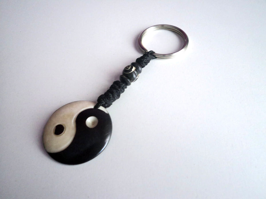 Ying Yang Carved Bone Keychain - nepacrafts