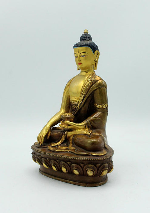 Partly Gold Plated Copper Shakyamuni Buddha Statue 8 Inch