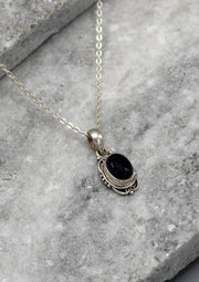 Sterling Silver Inlaid Amethyst Pendant Necklace - nepacrafts