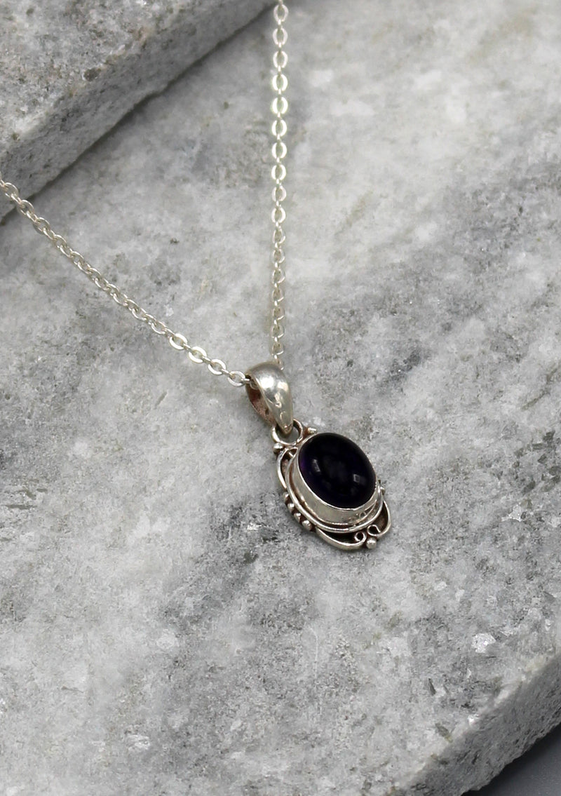 Sterling Silver Inlaid Amethyst Pendant Necklace - nepacrafts
