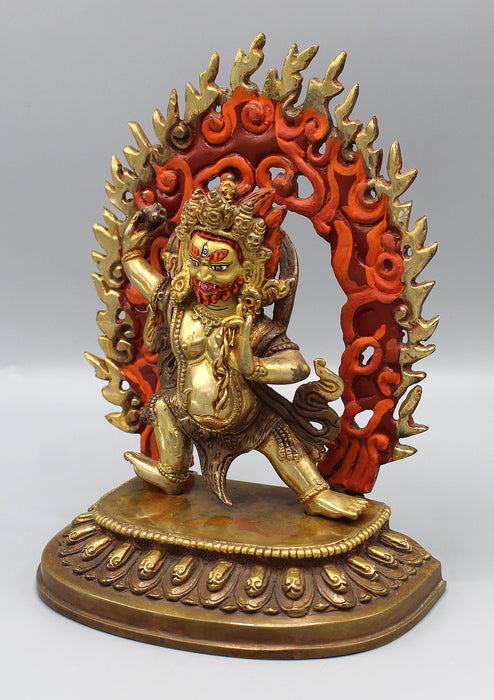 Partly Gold Plated 8" Vajrapani Statue-The Wrathful Deity - nepacrafts