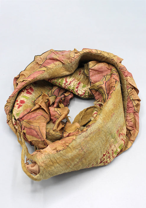 Light Olive Green Hand-felted and Silk Eco Scarf with Fringes