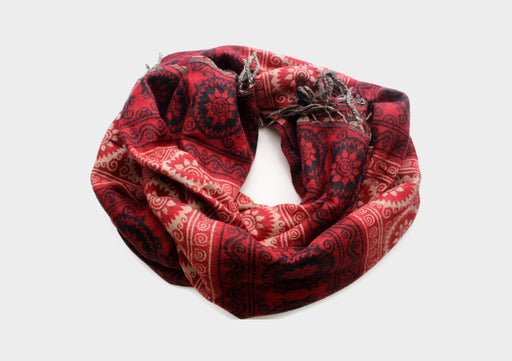 Flower Mandala Hand Loomed Red Yak Wool Shawl - nepacrafts