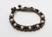 Black and Quartz Glass Beads Handwoven Teen Anklet - nepacrafts
